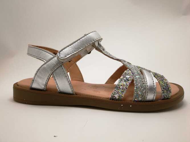 sandalia ACEBOS tiras PLATA glitter