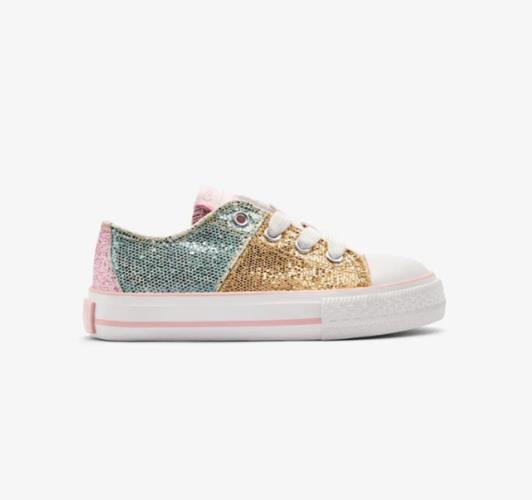 zapatillas CONGUITOS GLITTER PATCHWORK DORADOS ROSAS