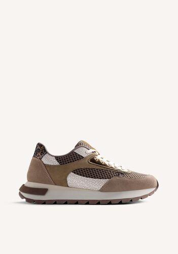 Zapatilla GIOSEPPO en color taupe y oro con detalle en glitter