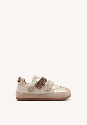 Zapatilla GIOSEPPO 2 velcros en beige con brillo y estampado animal print