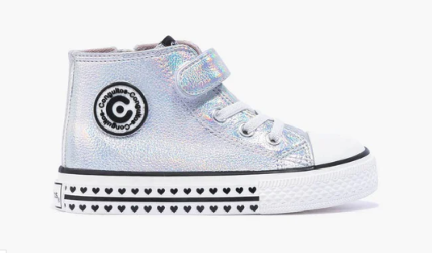 Bota zapatilla CONGUITOS puntera iridiscente plata