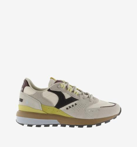 Zapatilla VICTORIA beige en nylon y serraje con suela dentada