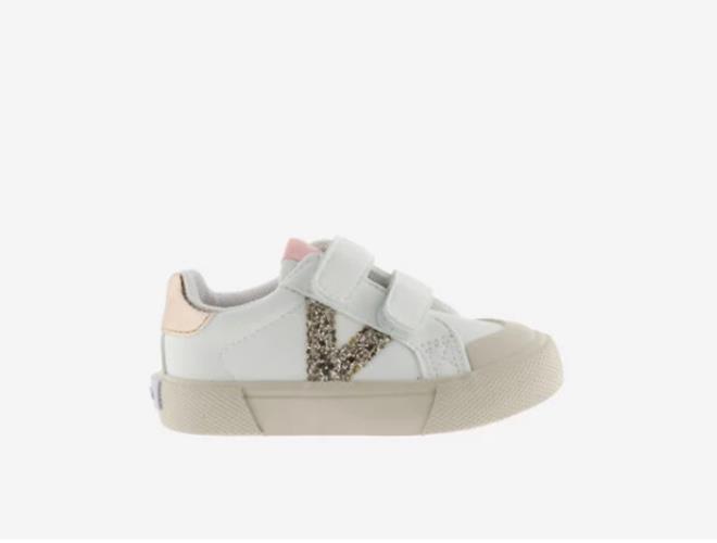 zapatilla VICTORIA dos velcros blanco GLITTER