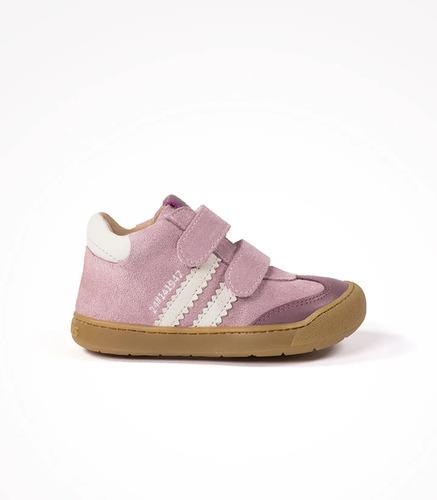Bota velcros BAREFOOT ACEBOS en rosa y granate