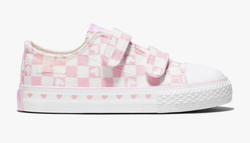 zapatilla CONGUITOS velcro LONA damero ROSA