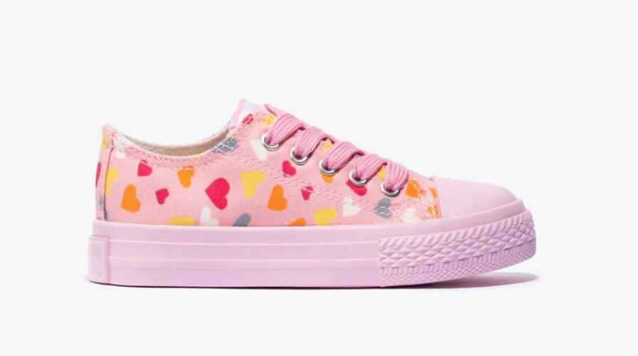 zapatilla CONGUITOS cordones CORAZON rosa