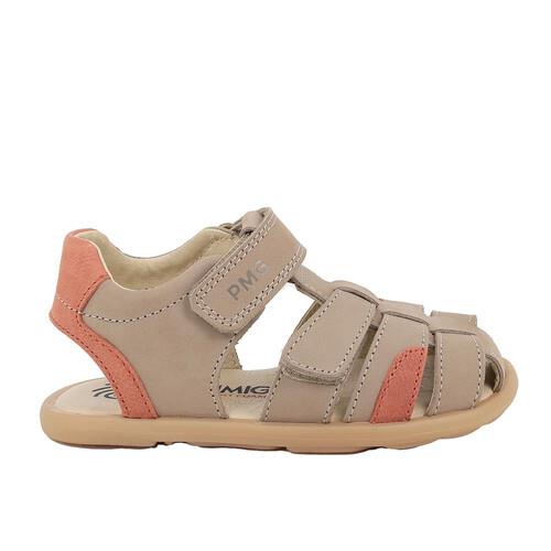 Sandalia entreabierta piel PRIMIGI en taupe y coral