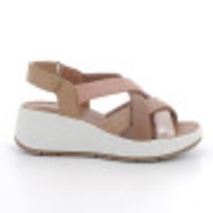 Sandalia IGI&CO con tiras cruzadas en taupe y brillo ,tacon topolino